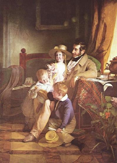 Friedrich von Amerling Portrat des Rudolf von Arthaber und seiner Kinder oil painting image